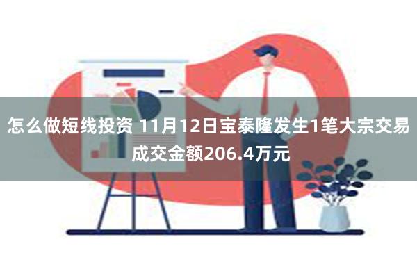 怎么做短线投资 11月12日宝泰隆发生1笔大宗交易 成交金额206.4万元