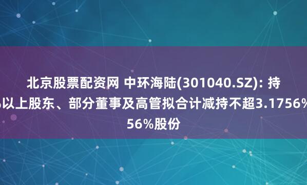 北京股票配资网 中环海陆(301040.SZ): 持股5%以上股东、部分董事及高管拟合计减持不超3.1756%股份