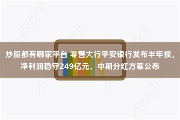 炒股都有哪家平台 零售大行平安银行发布半年报,净利润稳守249亿元,中期分红方案公布